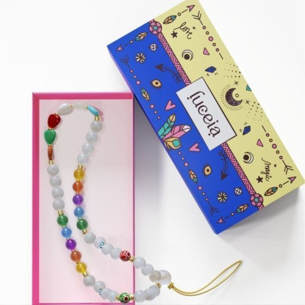 Luceia beaded wrist strap‎ colorful luxury glass and stone beads NEW with box